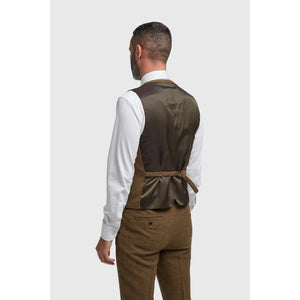 Thomas - Gilet da uomo marrone in misto lana con motivo a spina di pesce tweed - House of Cavani - 2