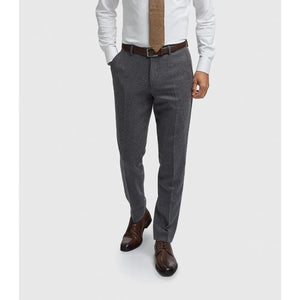 Thomas - Pantaloni pentru bărbați bleumarin din amestec de lână tweed cu model spic - House of Cavani - 1