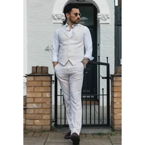 TP-10 - Gilet Pantaloni Completo Estivo Uomo Lino Formale Crema Beige Matrimonio - TruClothing.com - 3