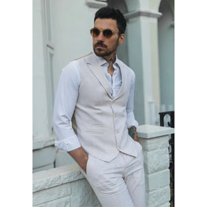 TP-10 - Gilet Pantaloni Completo Estivo Uomo Lino Formale Crema Beige Matrimonio - TruClothing.com - 4