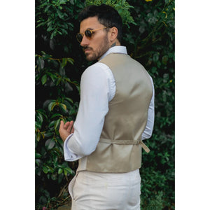 TP-10 - Gilet Pantaloni Completo Estivo Uomo Lino Formale Crema Beige Matrimonio - TruClothing.com - 6