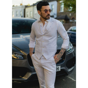 TP-11 - Herren Sommeranzug Weste Hose Leinen Formal Hellgrau Hochzeit - TruClothing.com - 1