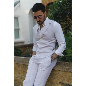 TP-11 - Herren Sommeranzug Weste Hose Leinen Formal Hellgrau Hochzeit - TruClothing.com - 4