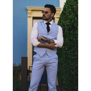 TP-12 - Men's Summer Suit Waistcoat Trousers Linen Formal Royal Blue Wedding - TruClothing.com - 3