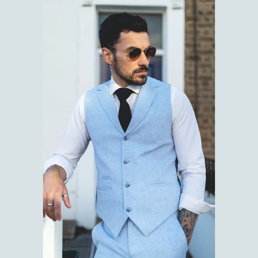 TP-13 - Chaleco, pantalones y traje de verano para hombre de lino formal azul bebé para boda - TruClothing.com - 1