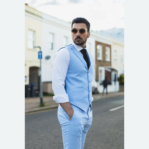 TP-13 - Chaleco, pantalones y traje de verano para hombre de lino formal azul bebé para boda - TruClothing.com - 2