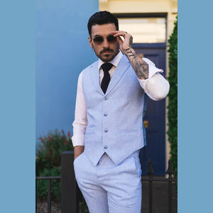TP-13 - Chaleco, pantalones y traje de verano para hombre de lino formal azul bebé para boda - TruClothing.com - 4
