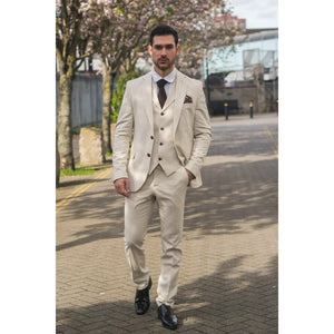 TP-21 - Beżowy 3-częściowy garnitur ślubny męski lniany letni - TruClothing.com - 2