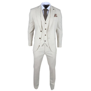 TP-21 - Beżowy 3-częściowy garnitur ślubny męski lniany letni - TruClothing.com - 3