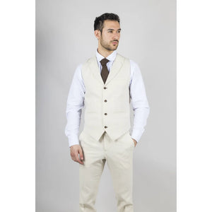 TP-21 - Beżowy 3-częściowy garnitur ślubny męski lniany letni - TruClothing.com - 5