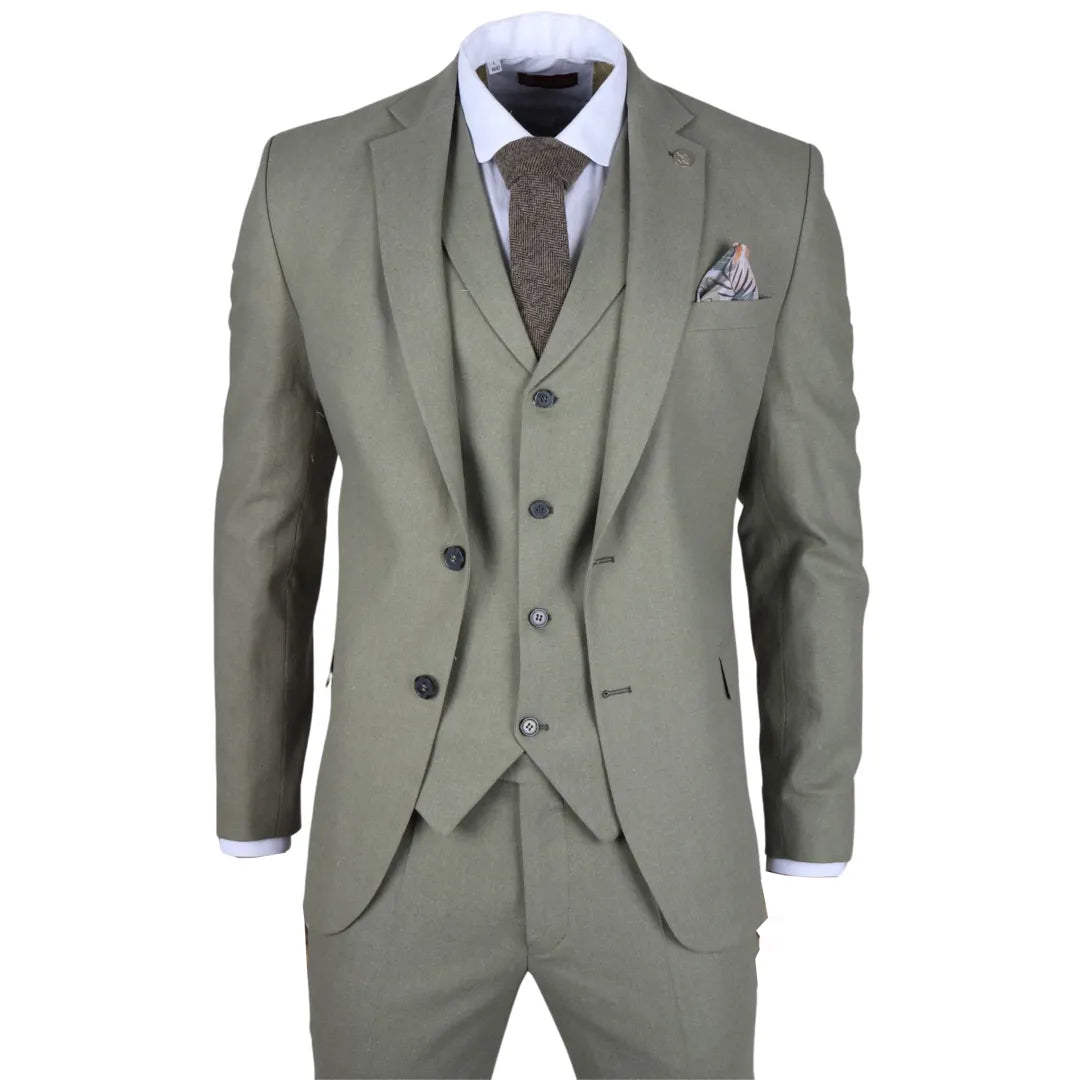 TP-22 - Costume de mariage d'été 3 pièces en lin sauge pour hommes - TruClothing.com - 1