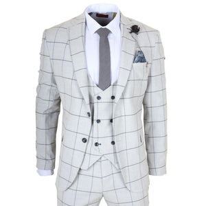 TP-33 - Szary 3-częściowy Tailored Fit garnitur męski w kratę - TruClothing.com - 1