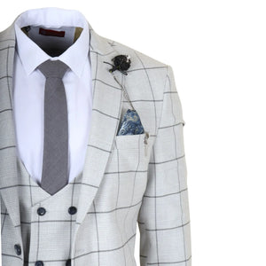 TP-33 - Szary 3-częściowy Tailored Fit garnitur męski w kratę - TruClothing.com - 5