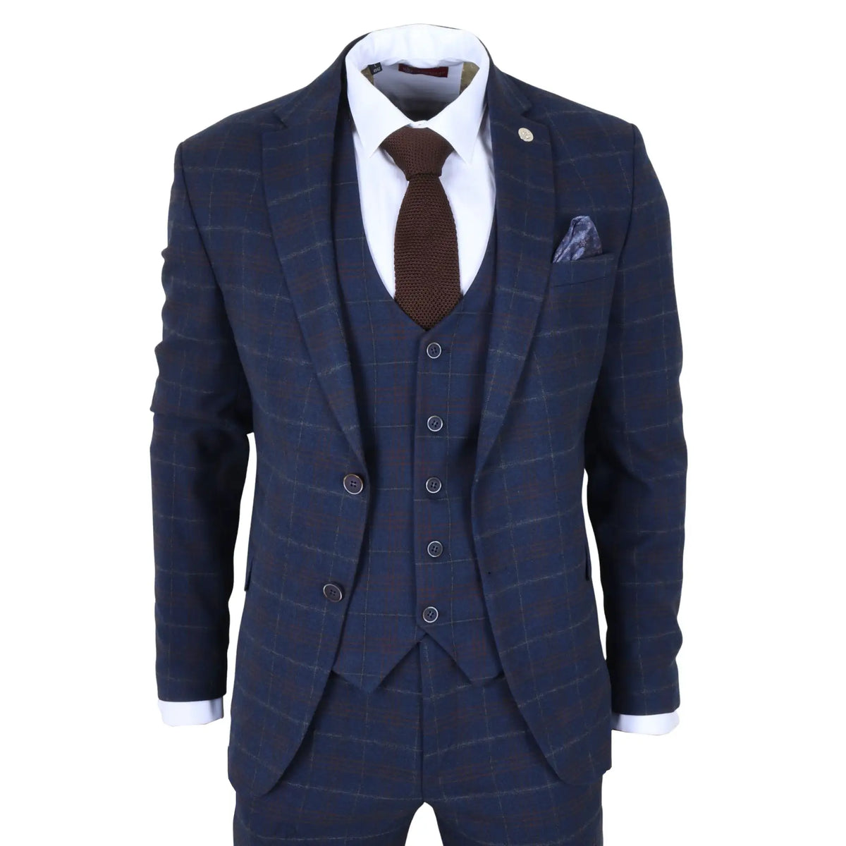 TP-34 - Granatowy 3-częściowy Tailored Fit garnitur męski w kratę - TruClothing.com - 1