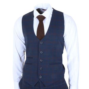 TP-34 - Granatowy 3-częściowy Tailored Fit garnitur męski w kratę - TruClothing.com - 6