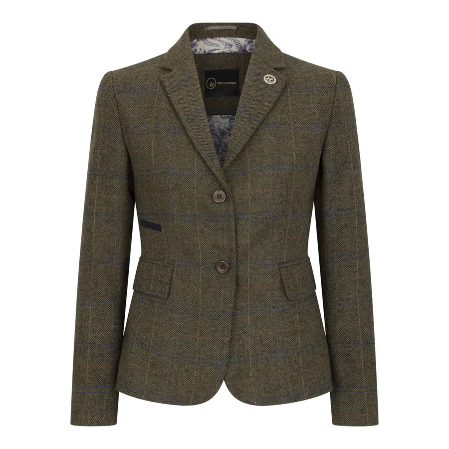 TPSTZ71 - Women's Olive Green Tweed Blazer Waistcoat - TruClothing.com - 1