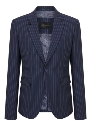 TPW-37 - Granatowy 3-częściowy garnitur damski w prążki - TruClothing.com - 3