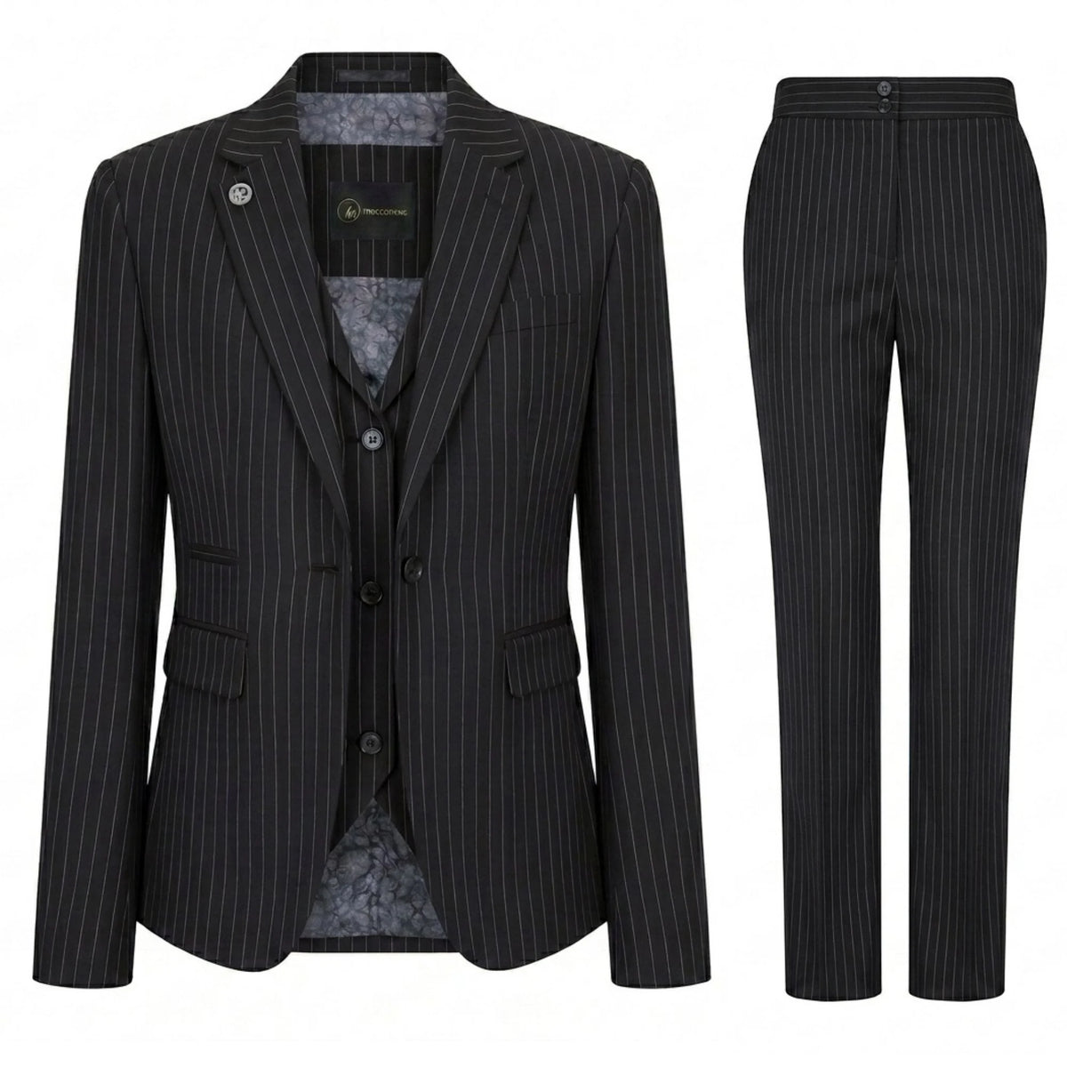 TPW-38 - Costume trois pièces femme noir à fines rayures - TruClothing.com - 1