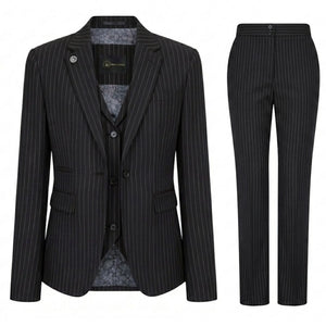 TPW-38 - Costume trois pièces femme noir à fines rayures - TruClothing.com - 1