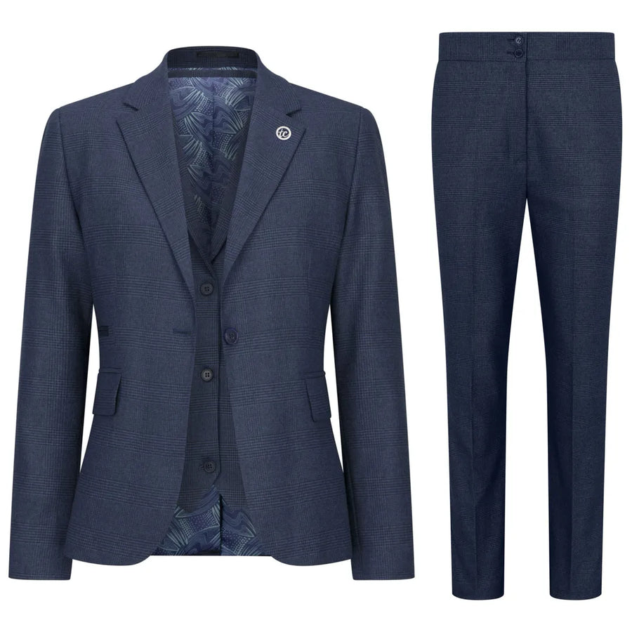 TPW52 - Traje de 3 piezas de mujer en navy con estampado de cuadro príncipe de Gales - TruClothing.com - 1