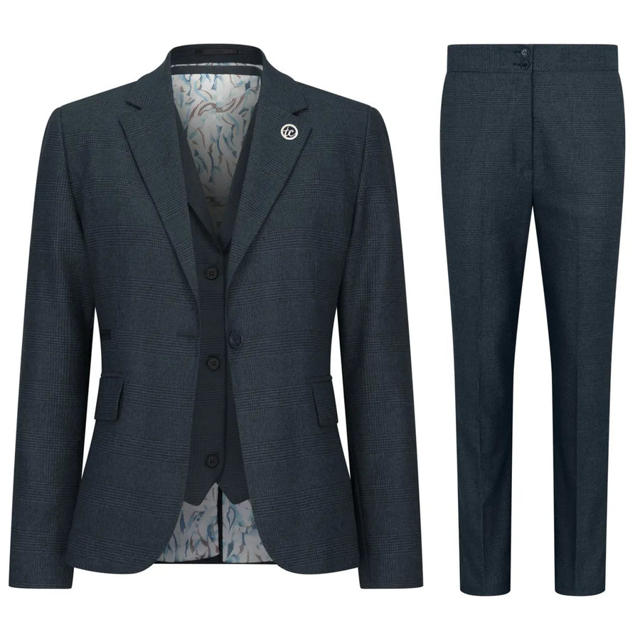 TPW53 - Traje de 3 piezas para mujer en verde con estampado de cuadro príncipe de Gales - TruClothing.com - 1