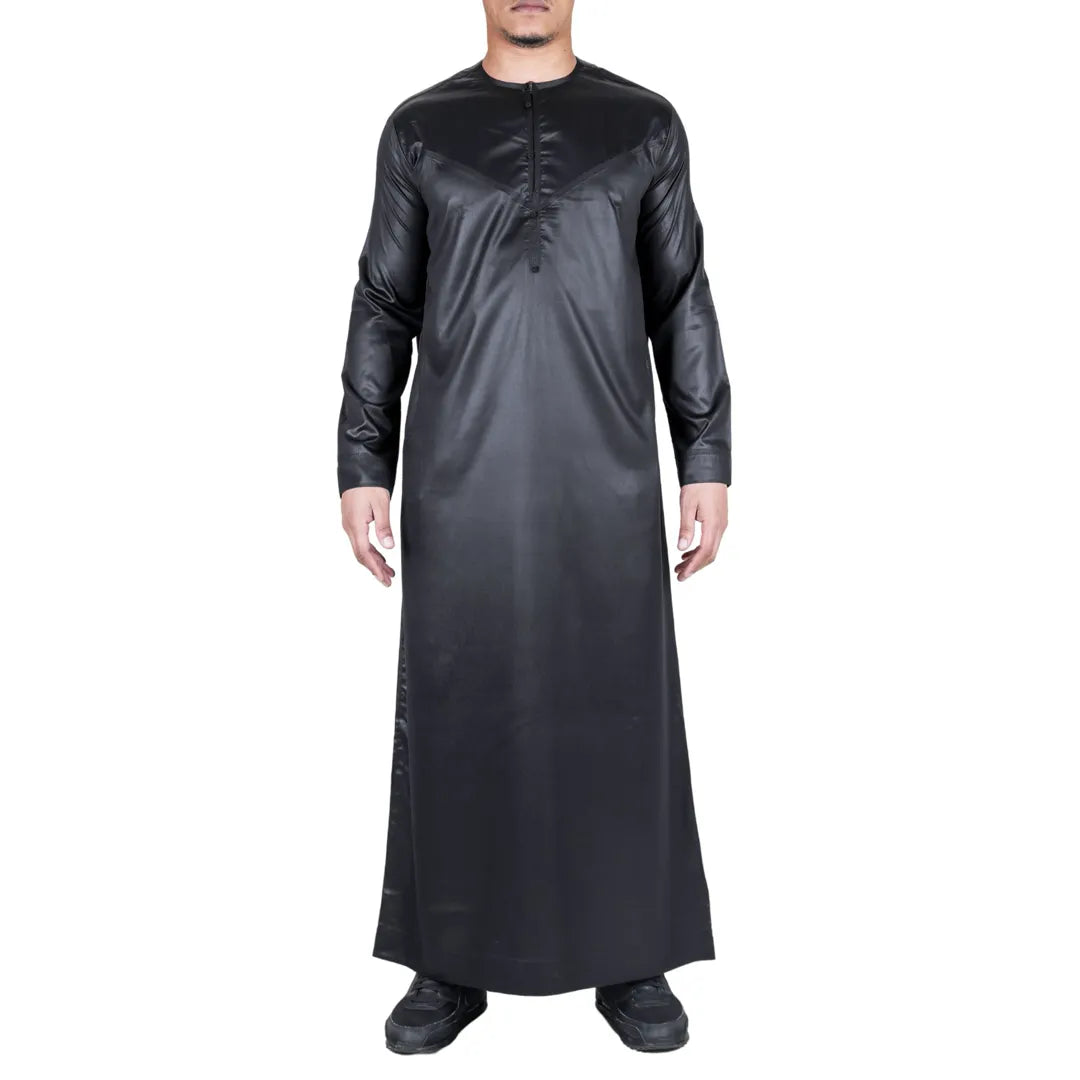 TT-002 - Men's Satin Emirati Thobe Islamic Clothing - Black - Thobez - 1