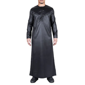 TT-002 - Men's Satin Emirati Thobe Islamic Clothing - Black - Thobez - 1