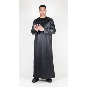 TT-002 - Men's Satin Emirati Thobe Islamic Clothing - Black - Thobez - 3