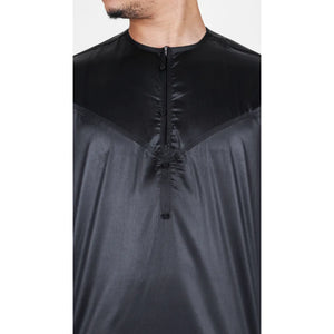 TT-002 - Men's Satin Emirati Thobe Islamic Clothing - Black - Thobez - 4