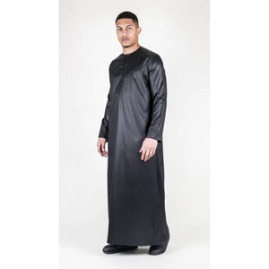 TT-002 - Men's Satin Emirati Thobe Islamic Clothing - Black - Thobez - 5