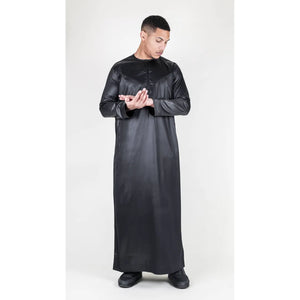 TT-002 - Men's Satin Emirati Thobe Islamic Clothing - Black - Thobez - 6