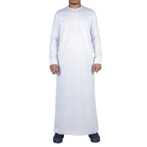 TT-002 - Men's Satin Emirati Thobe Islamic Clothing - White - Thobez - 50