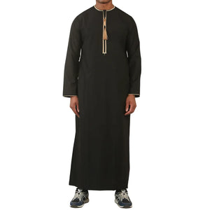 TT-003 - Men's Emirati Omani Thobe Gold Tassel Embroidery - Black - Thobez - 29