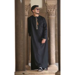 TT-003 - Men's Emirati Omani Thobe Gold Tassel Embroidery - Black - Thobez - 30