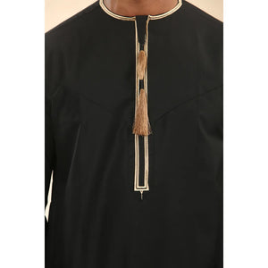 TT-003 - Men's Emirati Omani Thobe Gold Tassel Embroidery - Black - Thobez - 32