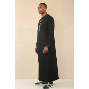 TT-003 - Men's Emirati Omani Thobe Gold Tassel Embroidery - Black - Thobez - 34