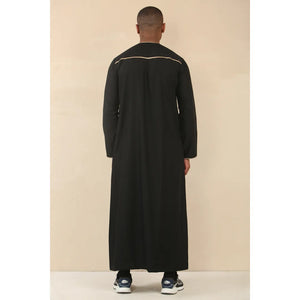 TT-003 - Men's Emirati Omani Thobe Gold Tassel Embroidery - Black - Thobez - 35