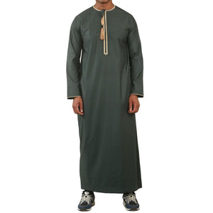 TT-003 - Men's Emirati Omani Thobe Gold Tassel Embroidery - Green - Thobez - 22