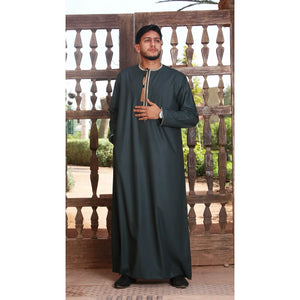 TT-003 - Men's Emirati Omani Thobe Gold Tassel Embroidery - Green - Thobez - 23