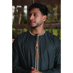 TT-003 - Men's Emirati Omani Thobe Gold Tassel Embroidery - Green - Thobez - 24