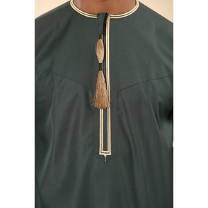 TT-003 - Men's Emirati Omani Thobe Gold Tassel Embroidery - Green - Thobez - 25