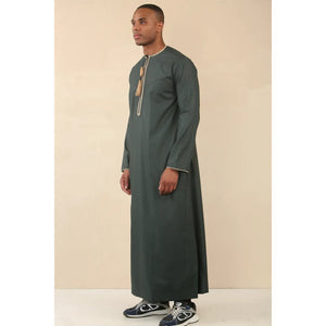 TT-003 - Men's Emirati Omani Thobe Gold Tassel Embroidery - Green - Thobez - 27