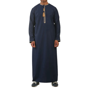 TT-003 - Men's Emirati Omani Thobe Gold Tassel Embroidery - Navy - Thobez - 1