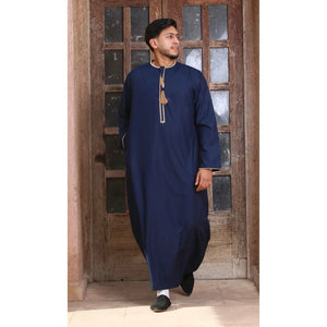 TT-003 - Men's Emirati Omani Thobe Gold Tassel Embroidery - Navy - Thobez - 2