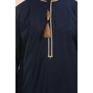TT-003 - Men's Emirati Omani Thobe Gold Tassel Embroidery - Navy - Thobez - 4