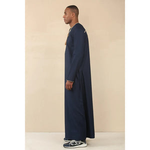 TT-003 - Men's Emirati Omani Thobe Gold Tassel Embroidery - Navy - Thobez - 6