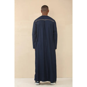 TT-003 - Men's Emirati Omani Thobe Gold Tassel Embroidery - Navy - Thobez - 7