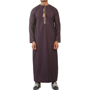 TT-003 - Men's Emirati Omani Thobe Gold Tassel Embroidery - Purple - Thobez - 15