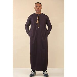 TT-003 - Men's Emirati Omani Thobe Gold Tassel Embroidery - Purple - Thobez - 19