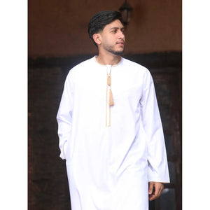 TT-003 - Men's Emirati Omani Thobe Gold Tassel Embroidery - White - Thobez - 10
